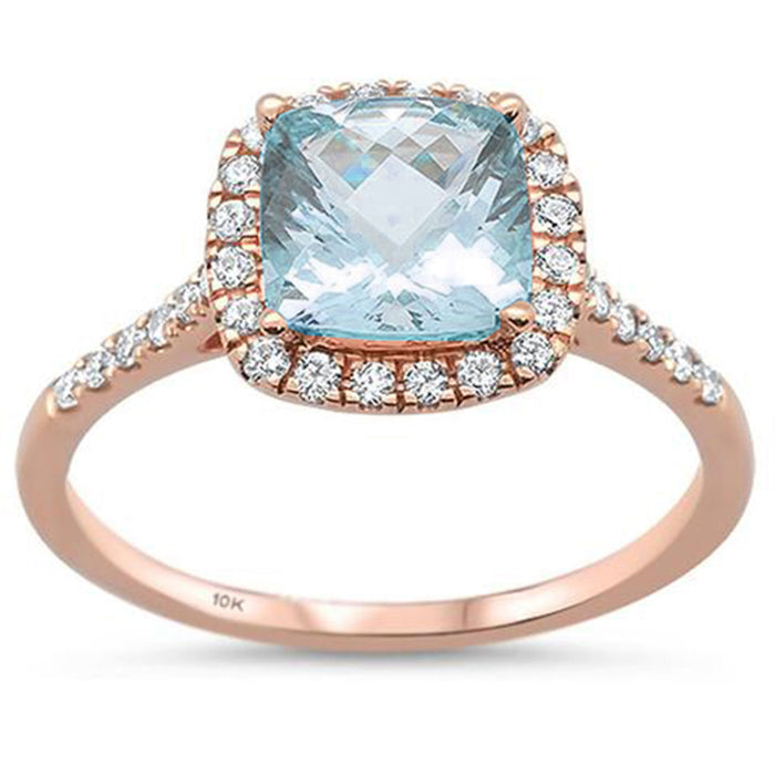 GEMSTONE CLOSEOUT! 1.54ct 10K Rose Gold Cushion Aquamarine & Diamond Ring Size 6.5