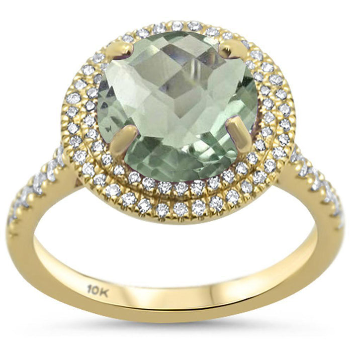 GEMSTONE CLOSEOUT! 2.83ct Round Green Amethyst 10k Yellow Gold Diamond Ring Size 6.5