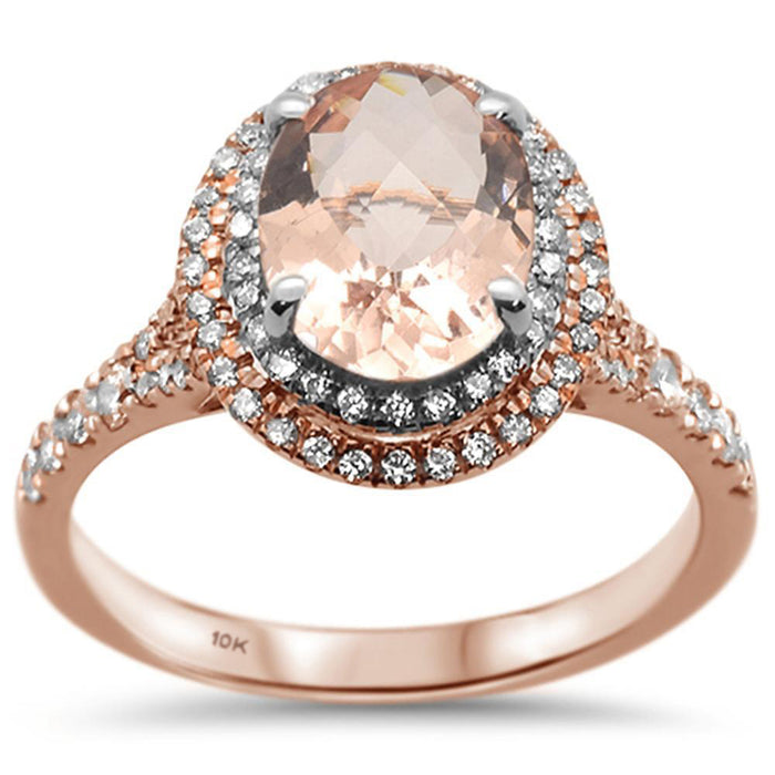 DIAMOND CLOSEOUT! 2.08ct 10k Two Tone Gold Oval Morganite & Diamond Ring