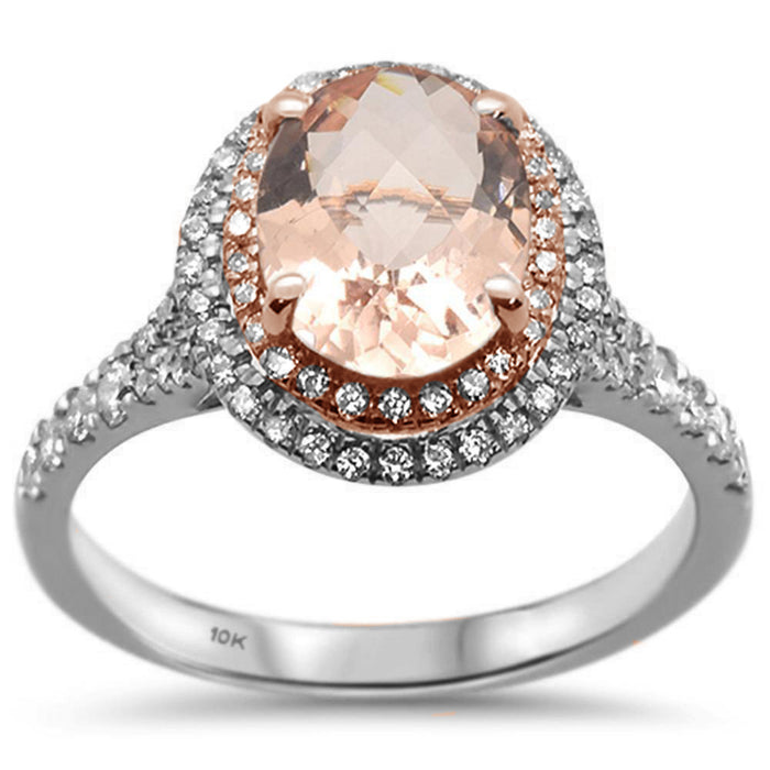 GEMSTONE CLOSEOUT! 1.94ct 10k Two Tone Gold Oval Morganite & Diamond Ring
