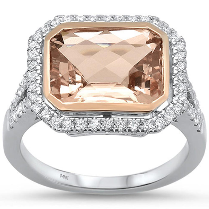 GEMSTONE CLOSEOUT! 4.19cts 14k White Gold Emerald Cut Morganite & Diamond Ring Size 6.5