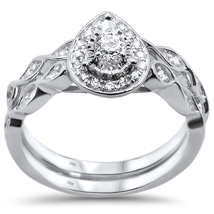 DIAMOND CLOSEOUT! .35ct 14KT White Gold Diamond Pear Shaped Diamond Engagement Bridal Set