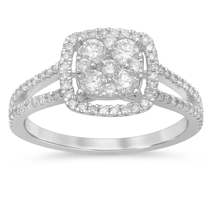 DIAMOND CLOSEOUT! .71ct 10kt White Gold Square Diamond Engagement Halo Promise Ring Size 6.5