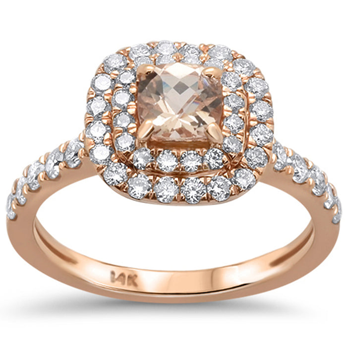 GEMSTONE CLOSEOUT! 1.23ct 14kt Rose Gold Cushion Cut Morganite & Diamond Ring Size 6.5