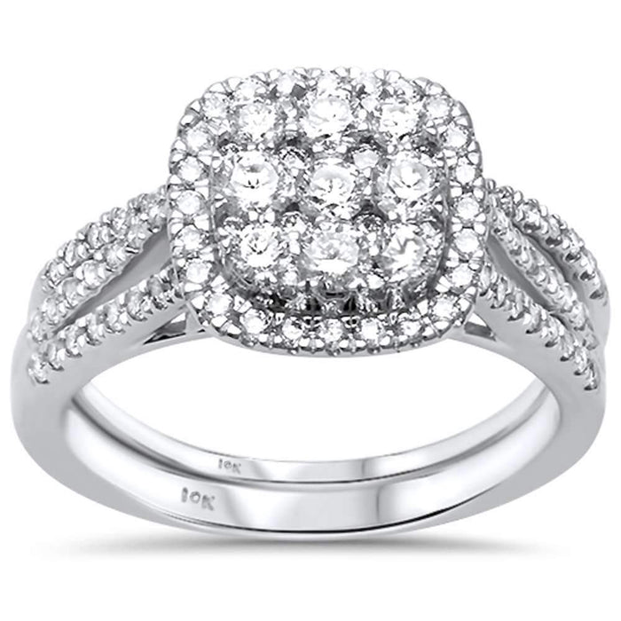 DIAMOND CLOSEOUT! 1.04 ct 10kt White Gold Princess Diamond Engagement Bridal Set Size 6.5
