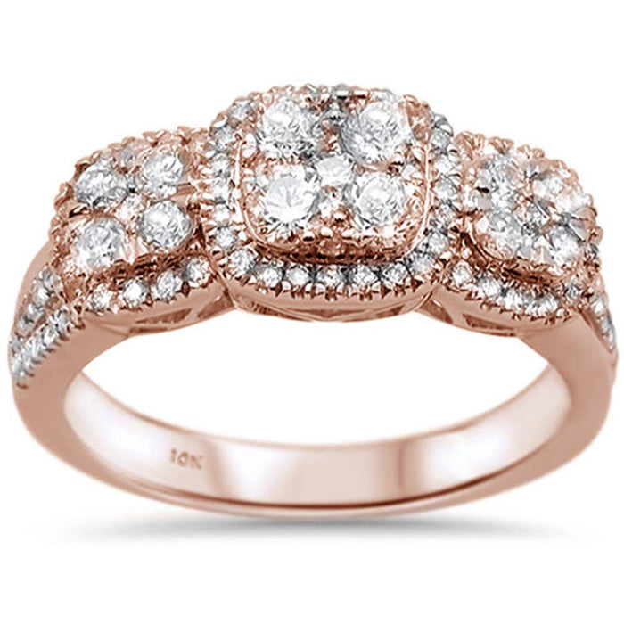 DIAMOND CLOSEOUT! .92ct 10K Rose Gold Round Diamond Three Stone Ring Size 6.5