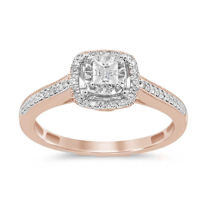 DIAMOND CLOSEOUT! .27ct G SI 14K Rose Gold Square Halo Diamond Engagement Promise Ring Size 6.5