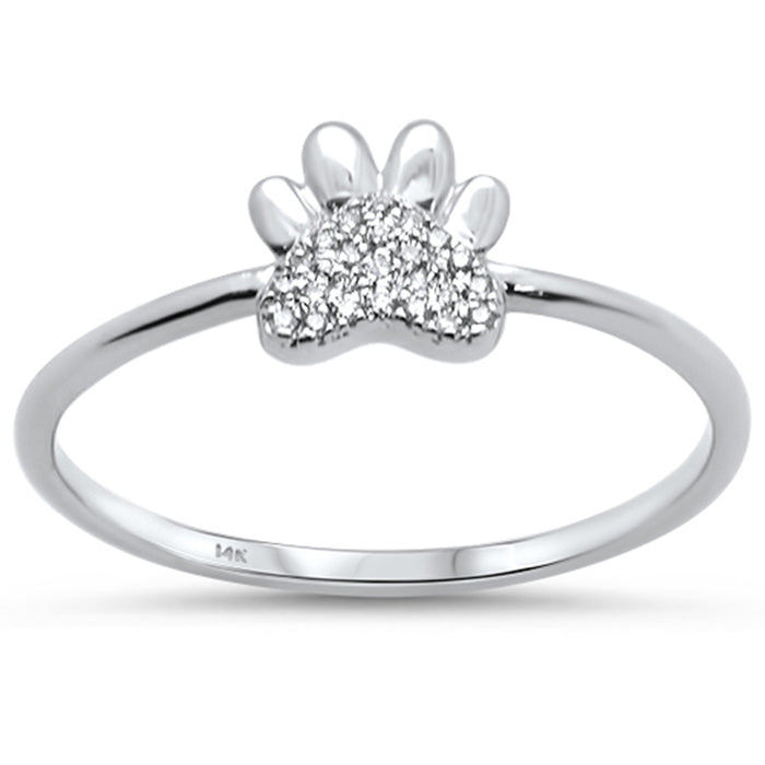 DIAMOND CLOSEOUT! .04ct 14K White Gold Cute Paw Print Diamond Ring Size 6.5