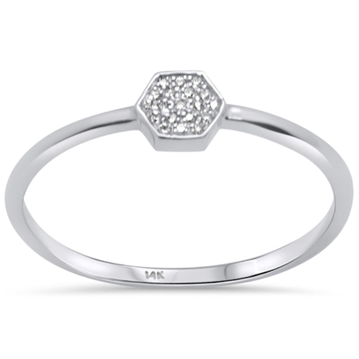 DIAMOND CLOSEOUT! .03ct 14KT White Gold Sextagon Circle Trendy Diamond Ring Size 6.5