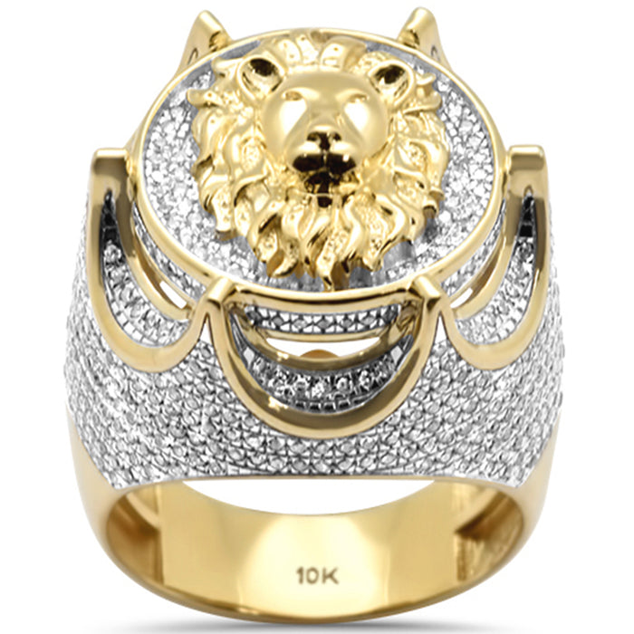 DIAMOND CLOSEOUT! 1.45ct G SI 10K Yellow Gold Diamond Men's Iced out Lion Signet Micro Pave Ring