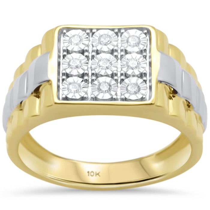DIAMOND CLOSEOUT! .14ct F SI 10K Yellow Gold Men's Diamond Miracle Illusion Band Fashion Ring Size 10