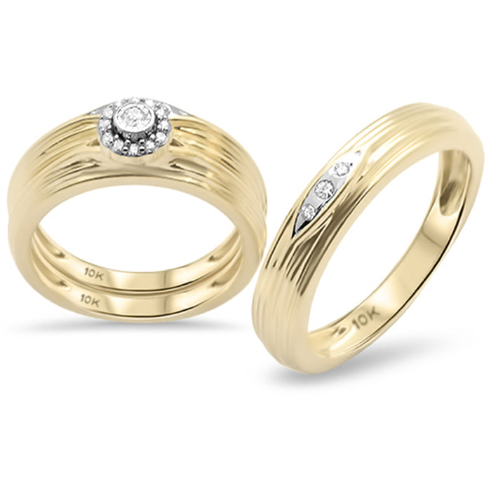 DIAMOND CLOSEOUT! .18ct G SI 10K Yellow Gold Diamond 3pcs Men's & Women's Wedding Trio Set