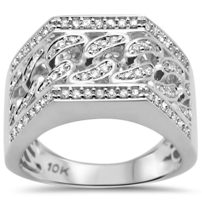 DIAMOND CLOSEOUT! .55ct G SI 10K White Gold Diamond Men's Cuban Link Ring Size 10