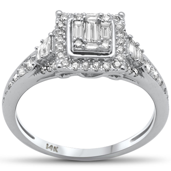 DIAMOND CLOSEOUT! .50ct G SI 14K White Gold Round & Baguette Diamond Engagement Ring Size 6.5