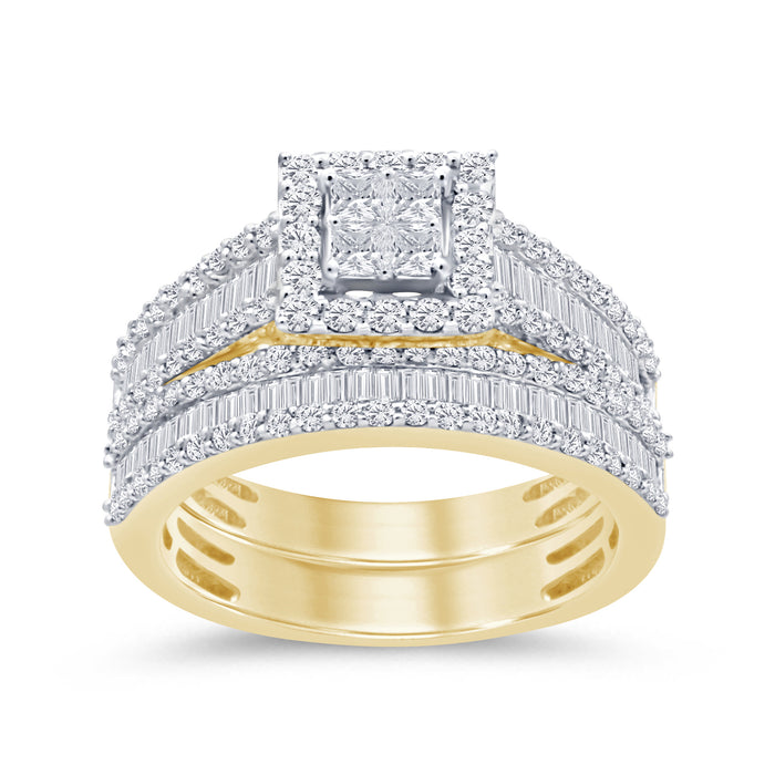 DIAMOND CLOSEOUT! 1.24ct G SI 14K Yellow Gold Round & Baguette Diamond Engagement Ring Set Size 6.5