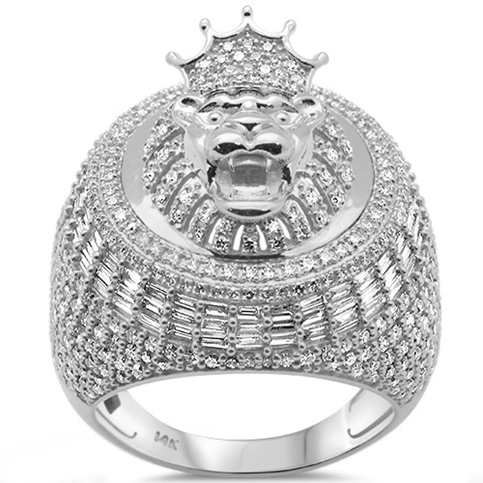 DIAMOND CLOSEOUT! 3.33ct G SI 14K White Gold Diamond Round & Baguette Lion Head Hip Hop Ring Size 10