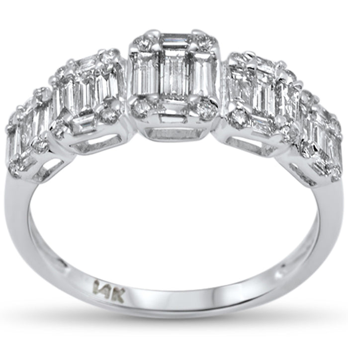 DIAMOND CLOSEOUT! .93ct G SI 14K White Gold Diamond Round & Baguette Engagement Ring Size 6.5