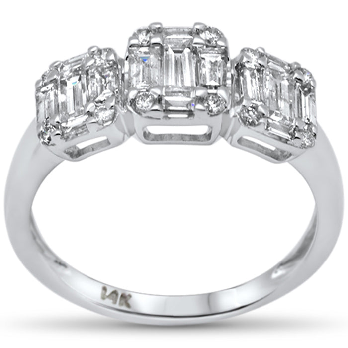 DIAMOND CLOSEOUT! .97ct G SI 14K White Gold Diamond Round & Baguette Engagement Ring Size 6.5