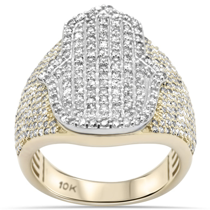 DIAMOND CLOSEOUT! 2.16ct G SI 10K Yellow Gold Hamsa Hip Hop Men's Diamond Ring Band Size 10