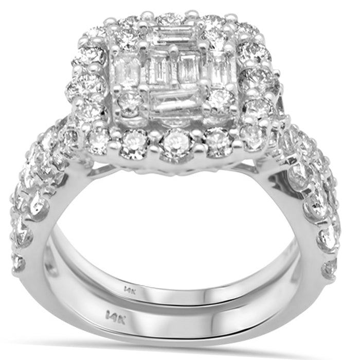DIAMOND CLOSEOUT! 3.05ct G SI 14K White Gold 2pcs Round & Baguette Diamond Engagement Ring