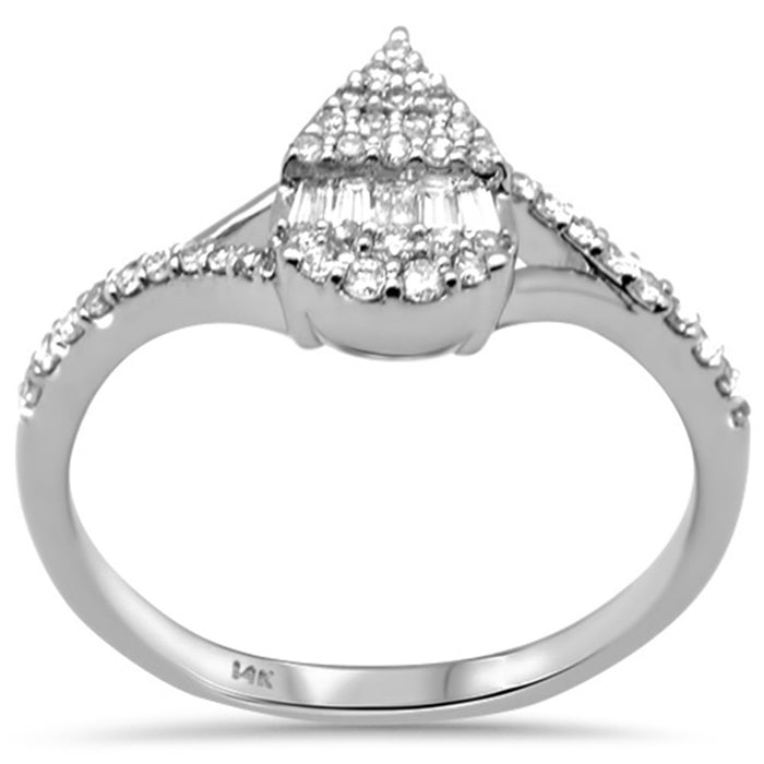 DIAMOND CLOSEOUT! .31ct G SI 14K White Gold Round & Baguette Diamond Pear Shaped Women's Ring Size 6.5