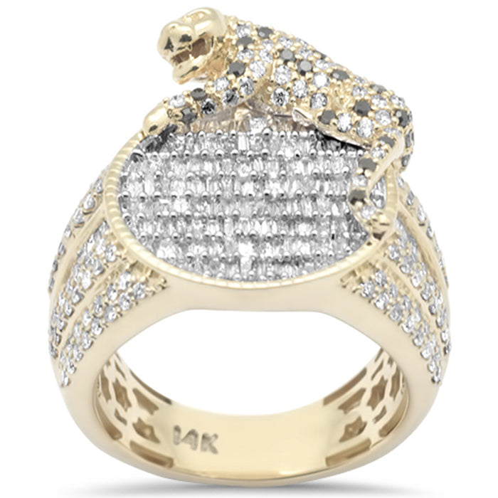 DIAMOND CLOSEOUT! 2.69ct G SI 14K Yellow Gold Round & Baguette Diamond Lion Men's Ring Size 10