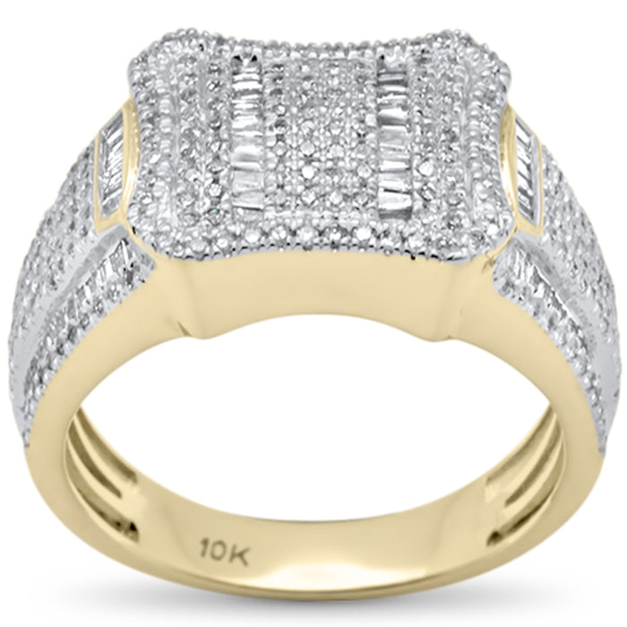 DIAMOND CLOSEOUT! 1.26ct G SI 10K Yellow Gold Round & Baguette Diamond Men's Ring Size 10