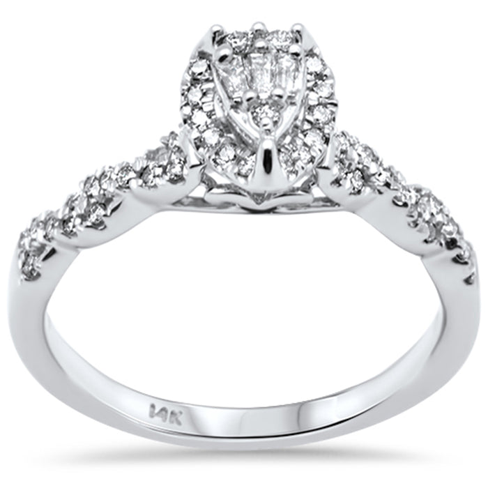 DIAMOND CLOSEOUT! .33ct G SI 14K White Gold Pear Shaped Round & Baguette Diamond Engagement Ring Size 7