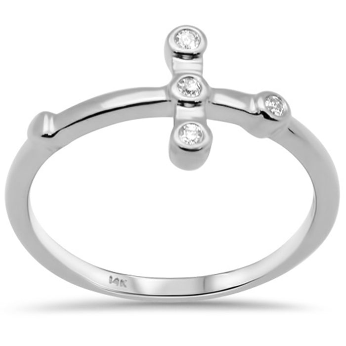 DIAMOND CLOSEOUT! .05ct G SI 14K White Gold Diamond Bezel Set Cross Ring Size 6.5