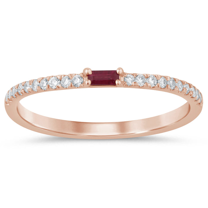 GEMSTONE CLOSEOUT! GEMSTONE CLOSEOUT! .19ct G SI 14K Rose Gold Diamond & Ruby Gemstone Stackable Band Ring Size 6.5