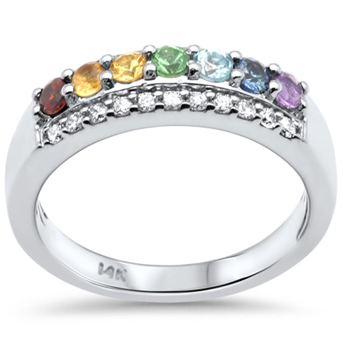 GEMSTONE CLOSEOUT! .61ct G SI 14K White Gold Diamond & Multi Color Gemstones & Diamonds Ring Band Size 6.5