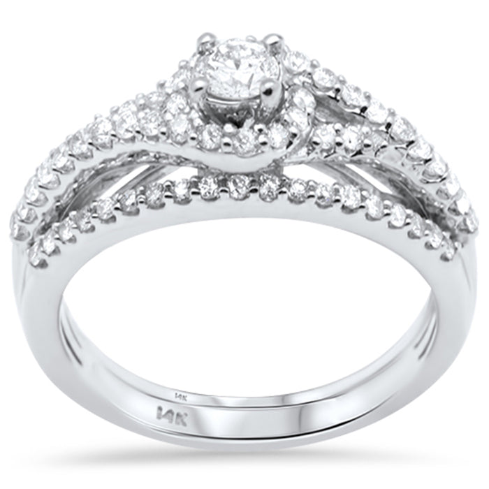DIAMOND CLOSEOUT! .92ct G SI 14K White Gold Diamond Wrap Around Halo Engagement Ring Set
