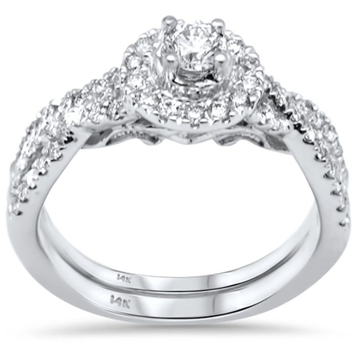 DIAMOND CLOSEOUT! 1.00ct G SI 14K White Gold Diamond Halo Engagement Ring Bridal Set Size 6.5