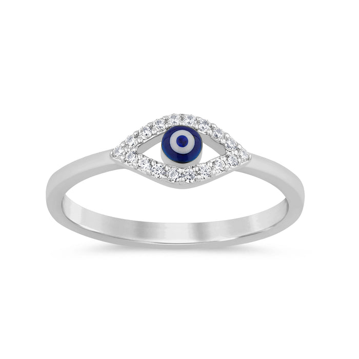 SPECIAL! .08ct G SI 14K White Gold Diamond Evil eye Ring Band Size 6.5