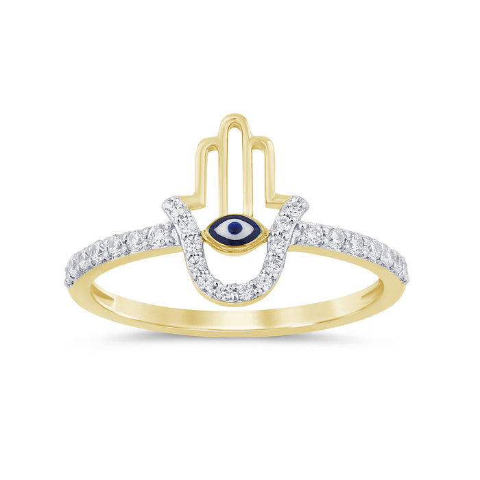 SPECIAL! .20ct G SI 14K Yellow Gold Diamond Hand of Hamsa Ring Band Size 6.5