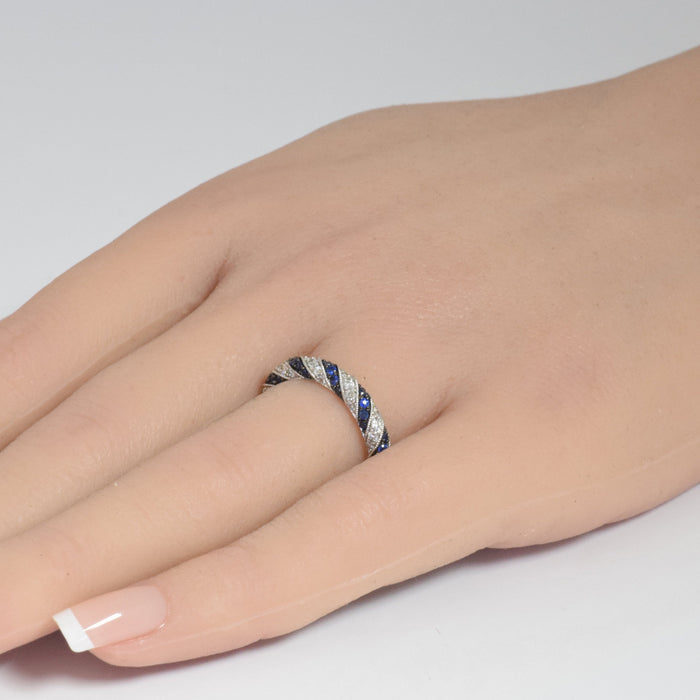DIAMOND CLOSEOUT! .61ct G SI 14K White Gold Blue Sapphire & Diamond Ring Band