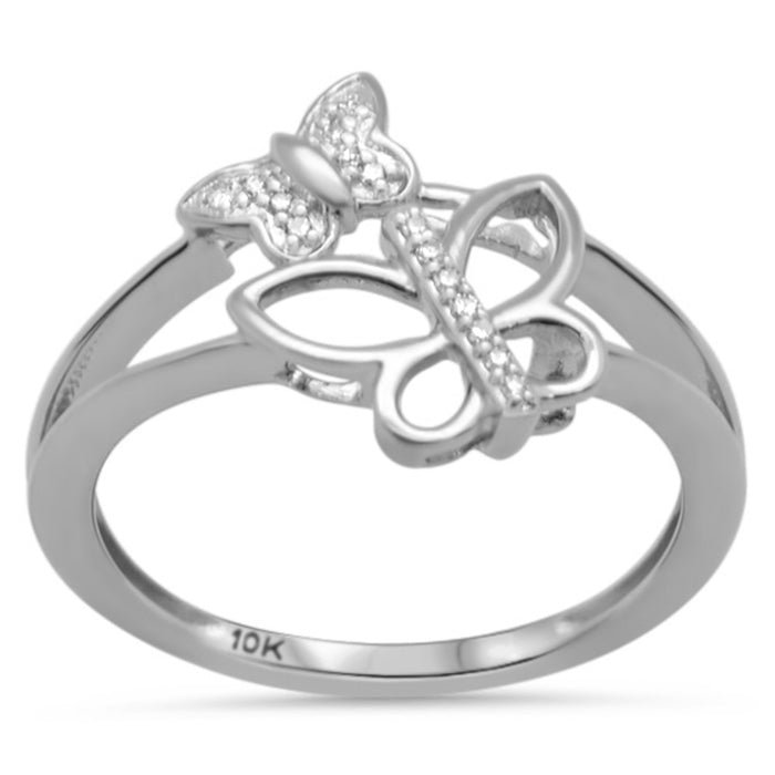 .05ct G SI 10K White Gold Diamond Butterfly Ring Size 6.5