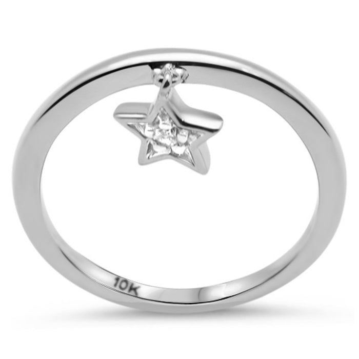 DIAMOND CLOSEOUT! .03ct G SI 10K White Gold Diamond Star Shaped Dangle Ring Band Size 6.5