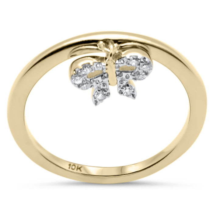 DIAMOND CLOSEOUT! .07ct G SI 10K Yellow Gold Diamond Ribbon Dangle Ring Band Size 6.5