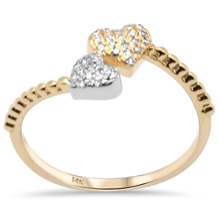 DIAMOND CLOSEOUT! .09ct G SI 14K Two ToneDiamond Two Hearts Style Ring Band Size 6.5