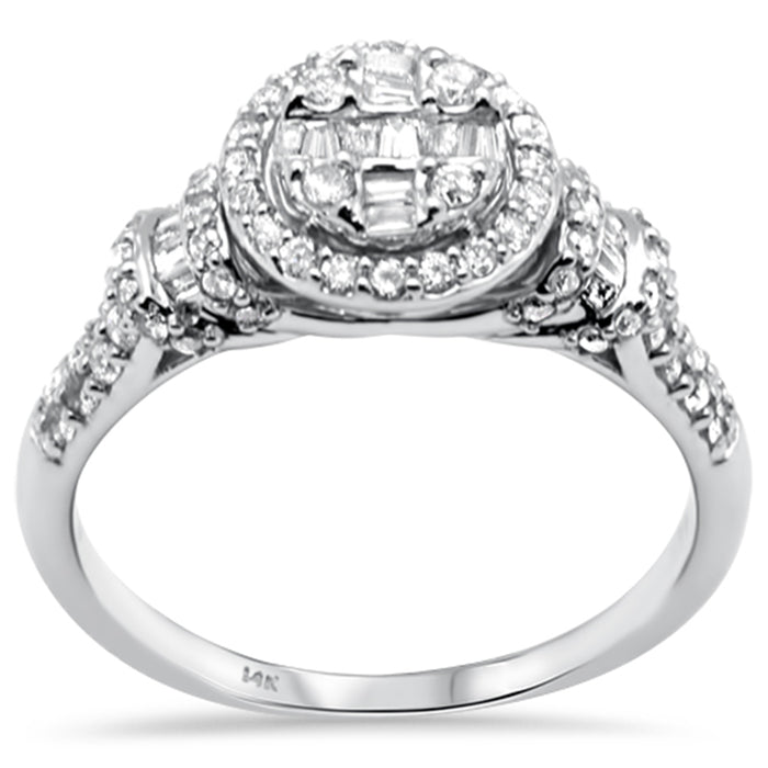 DIAMOND CLOSEOUT! .66ct G SI 14K White Gold Round Shape with Round & Baguette Diamond Engagement Ring Size 6.5