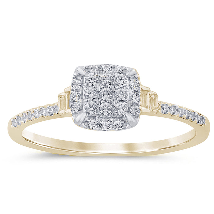 SPECIAL! .23ct G SI 14K Yellow Gold Round & Baguette Diamond Engagement Ring Size 6.5