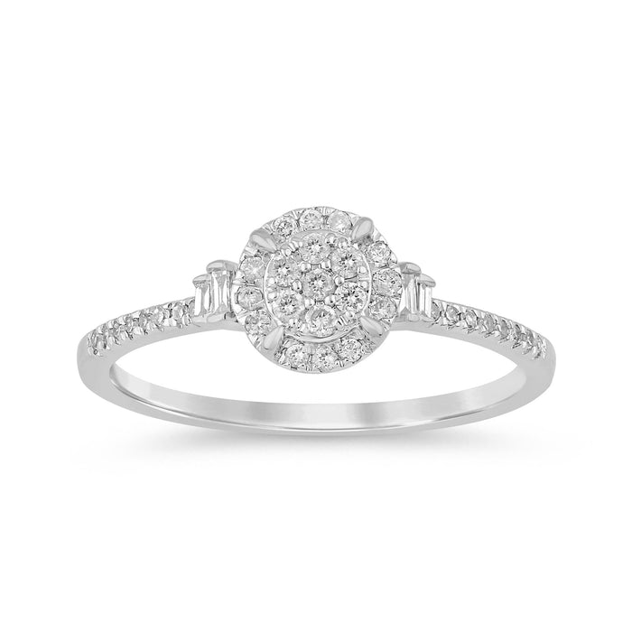 DIAMOND CLOSEOUT! .21ct G SI 14K White Gold Round & Baguette Diamond Engagement Ring Size 6.5
