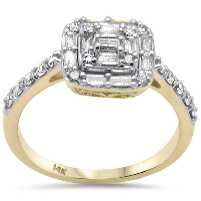 DIAMOND CLOSEOUT! .65ct G SI 14K Yellow Gold Round & Baguette Diamond Engagement Ring Size 6.5