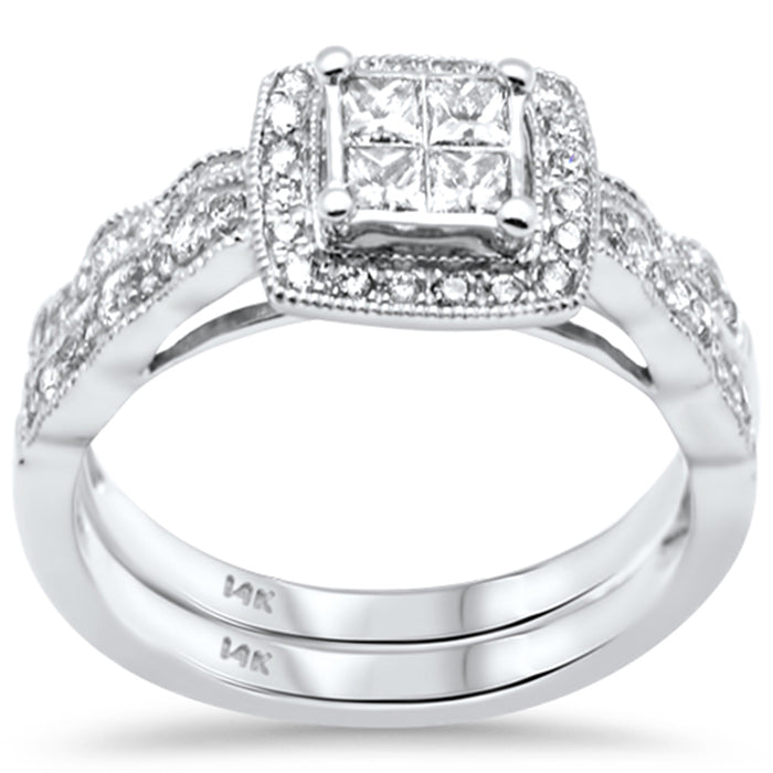 DIAMOND CLOSEOUT! .74ct G SI 14K White Gold Diamond Milligrain Wedding Ring Set Size 6.5
