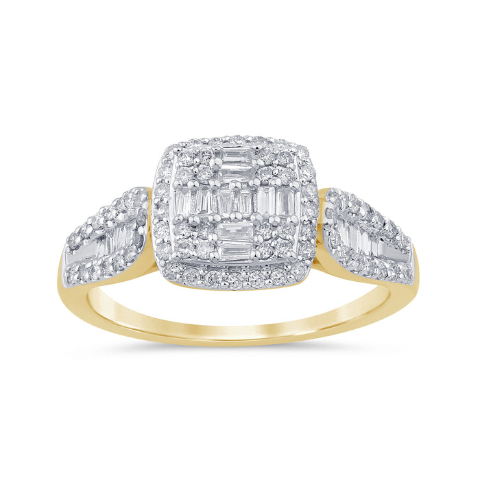 SPECIAL!.53ct G SI 14K Yellow Gold Round & Baguette Diamond Engagement Ring Size 6.5