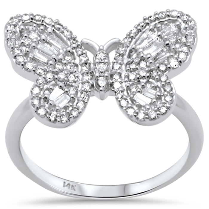 SPECIAL! .54ct G SI 14K White Gold Round & Baguette Diamond Butterfly Band Ring Size 6.5