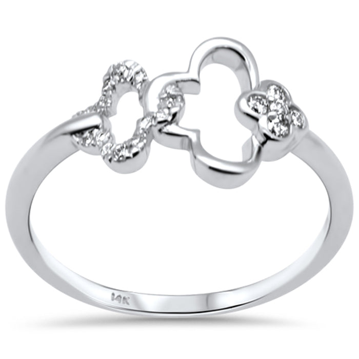 DIAMOND CLOSEOUT! .11ct G SI 14K White Gold Diamond Two Flowers Ring Size 6.5