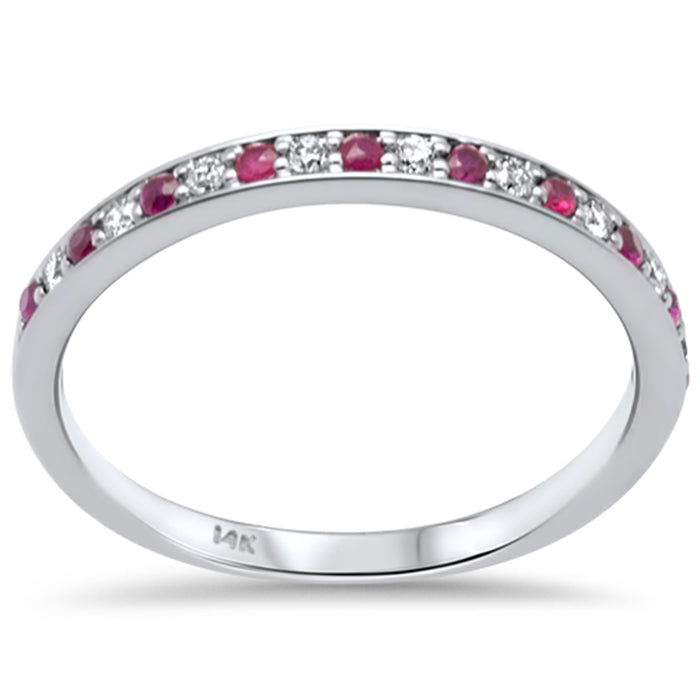 SPECIAL! .27ct G SI 14K White Gold Diamond Ruby Gemstone Band Ring Size 6.5