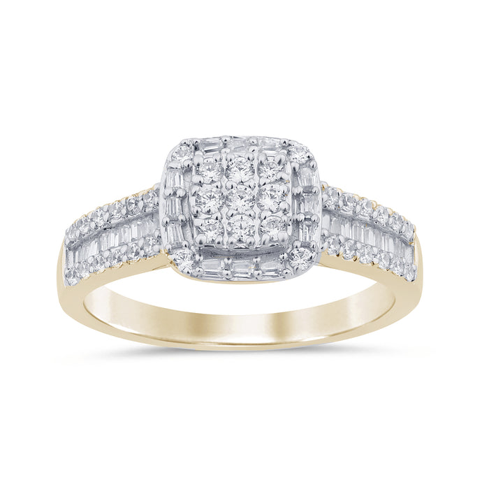 DIAMOND CLOSEOUT! .51ct G SI 14K Yellow Gold Diamond Round & Baguette Engagment Ring Size 6.5